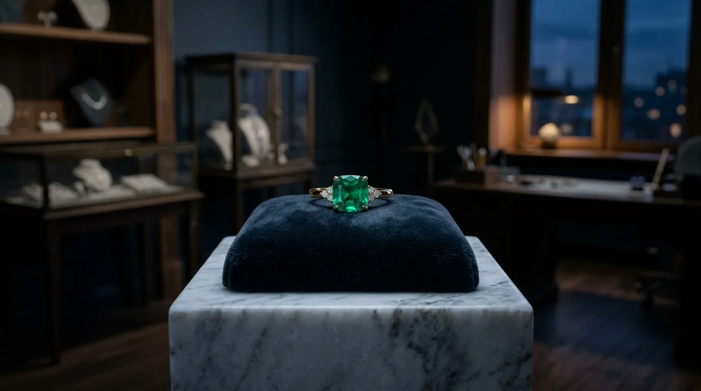 Bague en émeraude sertie sur anneau en or élégant