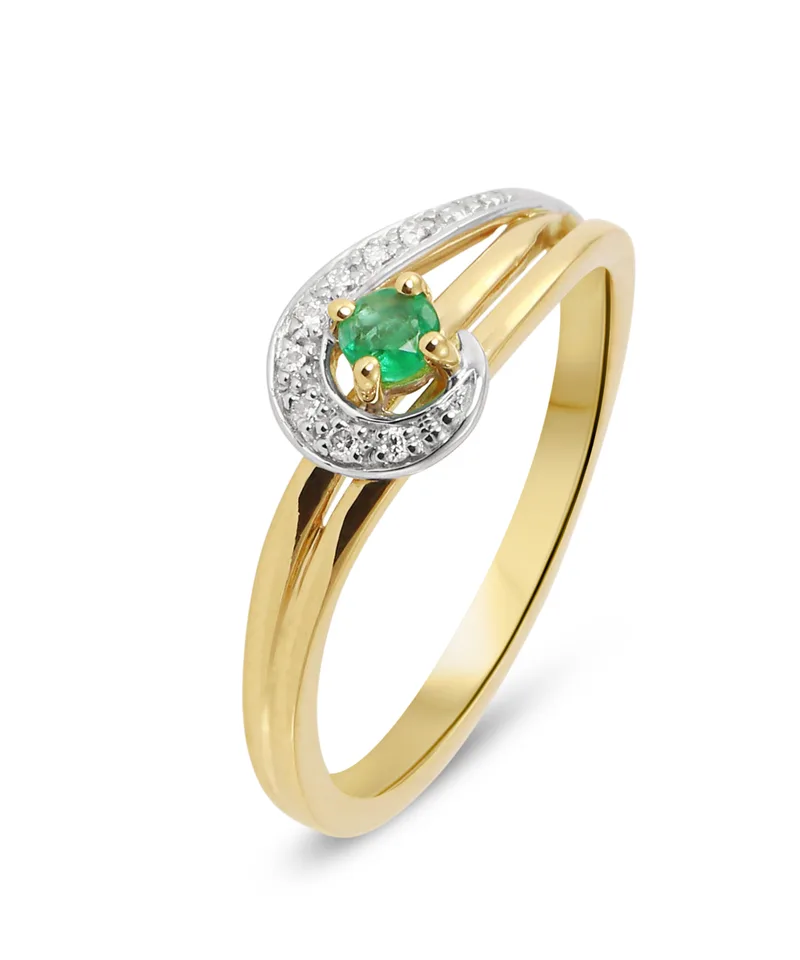 Bague Or 2 tons Emeraude Ronde 3mm et Diamants
