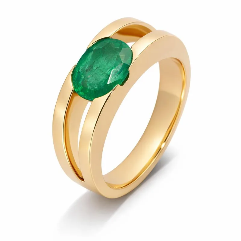 Bague Moderne Emeraude Ovale 8x6mm AAA Or Jaune